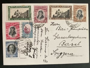 RPPC Tarjeta Postal 1938 San Marino Cubierta para Basilea Suiza segunda torre 