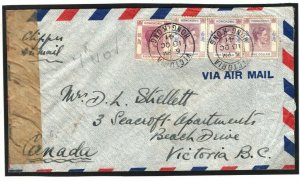 HONG KONG WW2 AirMail 1941 $3.50 Rate KGVI Franking Cover CANADA Vancouver Y148