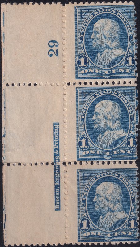 #247 Mint NH, Ave-F, Plate number strip of 3, thin in selvage (CV $600) (CV $...