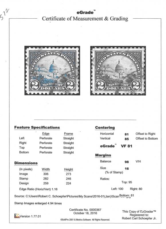572 2 Dollars U.S. Capitol Blue Stamp used EGRADED VF 81