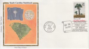 1988 USA South Carolina  Statehood  (Scott 2343) Colorano Silk FDC