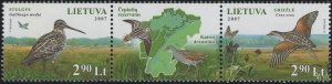 Lithuania 2007 MNH Sc 848 Pair with label 2.90 l Snipe, Corn crake Joint Belarus