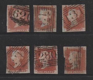 Great Britain x 6 imperf QV 1d brown (1841)