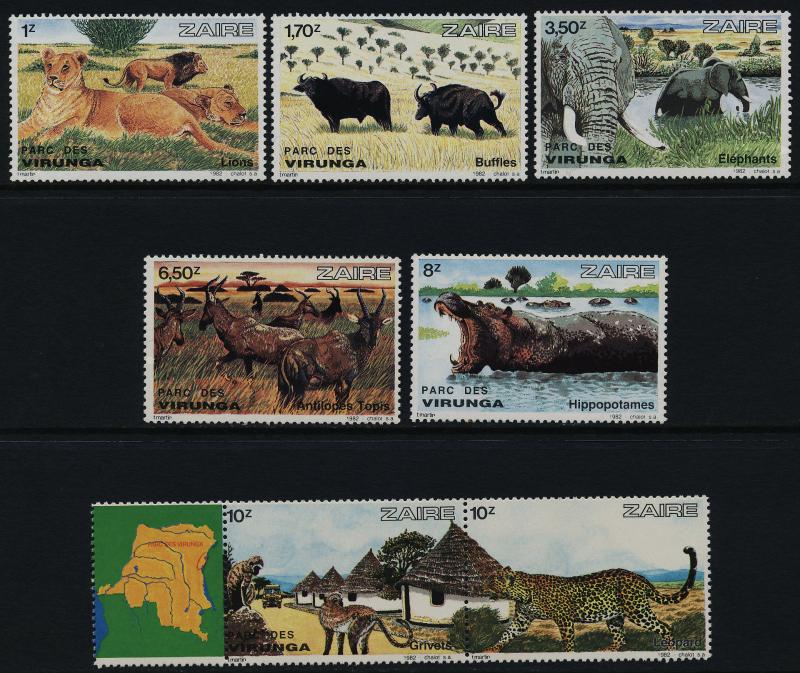 Zaire 1078-82,4a MNH Virunga national Part, Animals, Lions, Elephants, Monkey