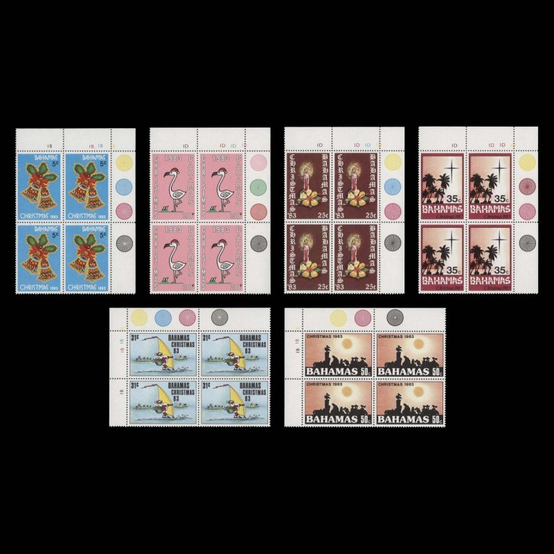 Bahamas 1983 (MNH) Christmas traffic light/plate blocks ✔️