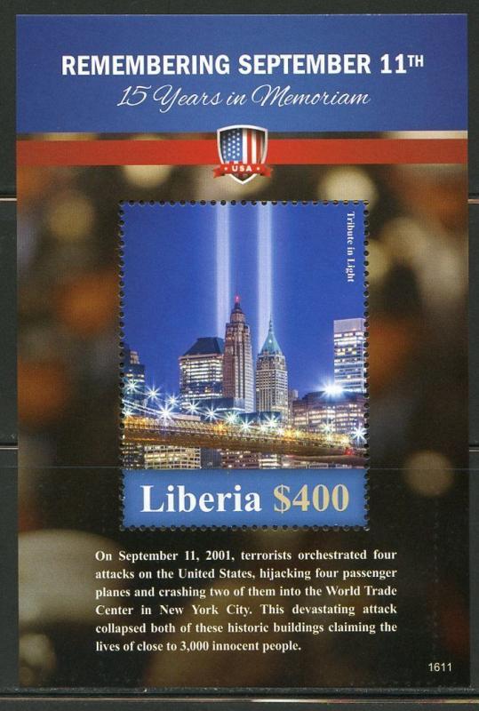 LIBERIA 2016 REMEMBERING SEPTEMBER 11th...  15 YEARS IN MEMORIAM   S/S MINT NH
