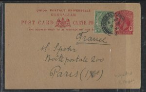 GAMBIA COVER (P1912B) 1928  KGV  1D PSC+ 1/2 SENT TO FRANCE 