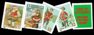 PCBstamps  US #3008-3011 Bk Sgls $1.28(4x32c)Christmas, Santa/Child, MNH, (25)