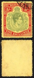 Bermuda SG118b KGVI 5/- Pale Green and Red/yellow Line Perf 14.25 (Ref 05)