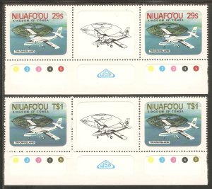 TONGA NIUAFO'OU Sc# 1 - 2 var MNH FVF Set2 x Gutter Pair Airplane Tin Can Island