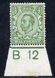 Great Britain 1911-12 KG5 Downey Head 1/2d pale green sha...