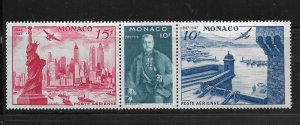 MONACO, C20A,  MINT HINGED, STRIP OF 3, NYC MAY, 1947