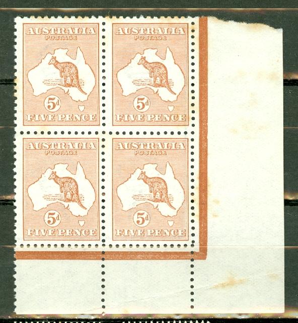 Australia 7 MNH block of 4, toning CV $1080