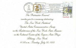 USPS 1st Day Ceremony Invitation #2346 New York Bicentennial Albany 1988