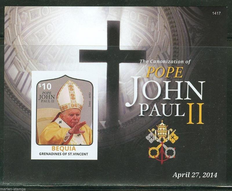 BEQUIA  2013  CANONIZATION OF POPE JOHN PAUL II S/S  I IMPERF MINT NH