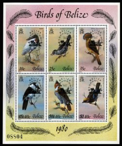 Belize #502 Cat$90, 1980 ESPAMER '80 (Birds), souvenir sheet of six, never hi...