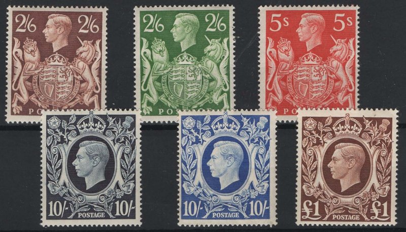 GB 1939 Square high values set of 6 very fine mint