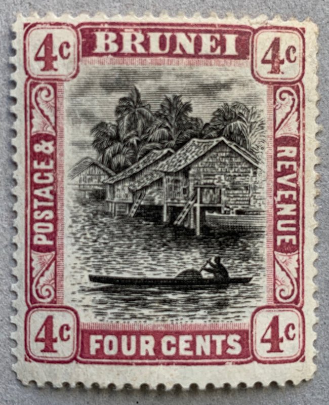 Brunei 1907 4c reddish purple, unused but crease. Scott #19a, CV $80.00.  SG 26a