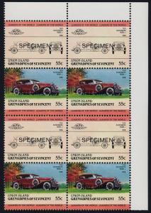 St Vincent Grenadines Union Is 147 TR Block Specimen o/p MNH Car, Dusenberg