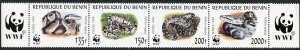 Benin 1086 ad strip, MNH. Michel 1159-1162. WWF 1999. Python Regius.