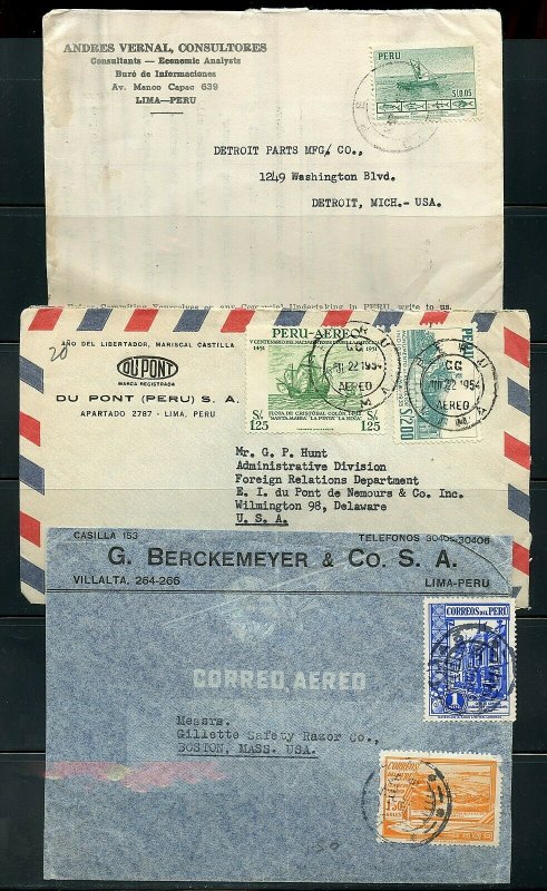 PERU LOT OF 14 COMMERCIAL AIR MAILS COVERS MOSTLY 1940'S-1950'S  AS SHOWN