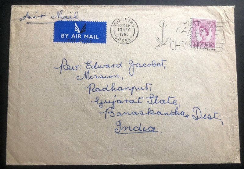 1965 Worthing England Airmail Missionary Cover To Radhanpur India
