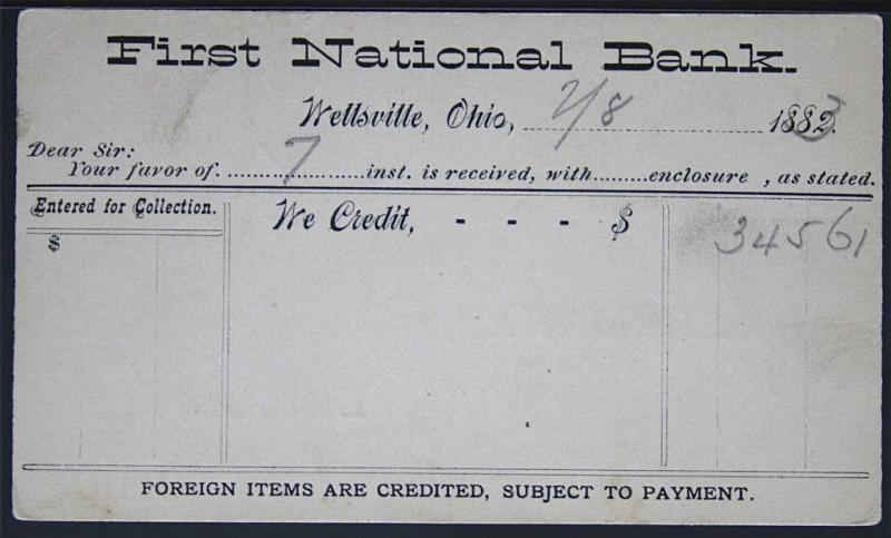 Cover - Sc# UX7 First Natonal Bank of Wellsville Ohio Feb 8, 1883 Fancy  S241