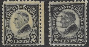 US #612 MNH & used Harding perf 10.  Super nice.