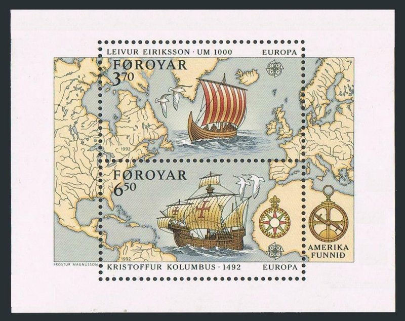 Faroe 236-38,MNH.Michel 231-232,Bl.5. EUROPE CEPT-1992,Left Erikson,Columbus.