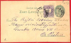 aa2021 - HUNGARY - Postal History - STATIONERY LETTER CARD with added FRANKING-