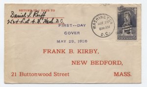 1926 #628 5ct Ericsson FDC Washington DC with handstamp cachet ]A39.37]