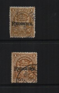 Rhodesia 1909 SG107 & SG107c two used definitives