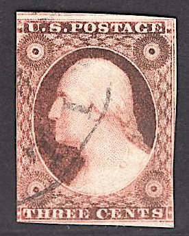 US Stamp #11A CLARET Variety USED SCV $22.50