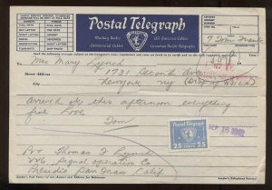 6 Postal Telegraph Co. Paid Telegrams with 15TO29-15TO30 Stamps Affixed L1525R