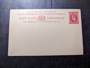 Mint Straits Settlements Postal Stationery Postcard Three Cents Denomination