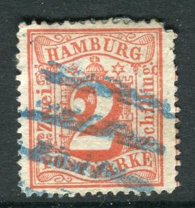 GERMANY  HAMBURG;  1864-5 classic perf issue 2s. used value, 