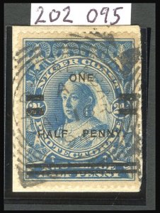 Niger Coast 1894 QV ½d on 2½d blue Position #2 OLD CALABAR pmk VFU. SG 65.