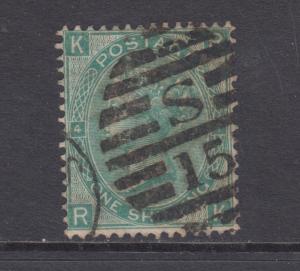 Great Britain Sc 48 used 1865 1sh green Queen Victoria, Plate 4