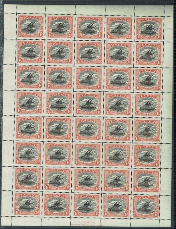 PAPUA 1916 LAKATOI 1D FULL SHEET MNH ** WITH RIFT CLOUD VARIETY