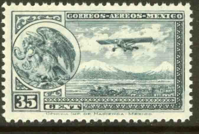 MEXICO C15, 35¢ Early Air Mail Plane and coat of arms. UNUSED, H OG. F.