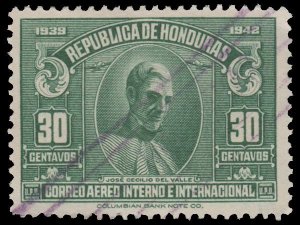 HONDURAS 1939 AIRMAIL STAMP. SCOTT: C92. USED. # 1