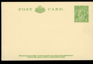 Australia KGV 1d green postal card for Commonwealth and British Empire rate Mint