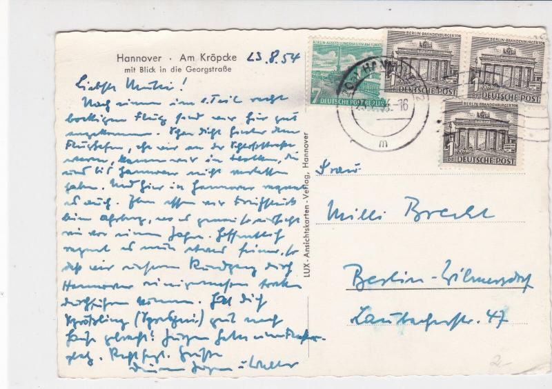 Germany 1954  Hannover Cancel Berlin Buildings Multiple Stamps Card Ref 24318
