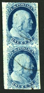 U.S. #7 USED PAIR WITH LARGE REPAIRED TEAR