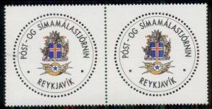 ICELAND Official Post office Seal NH pair, printed by Thomas de la Rue & Co.