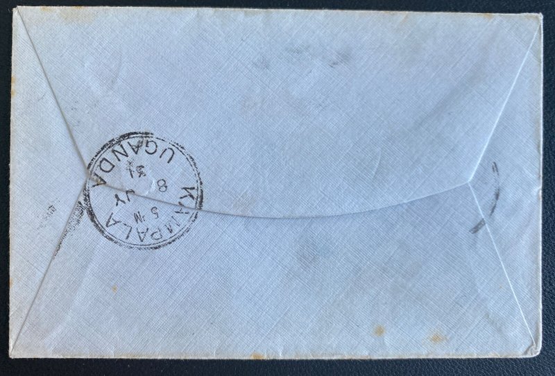 1931 Nairobi Kenya First Flight Airmail Cover To Kampala Wilson Airways