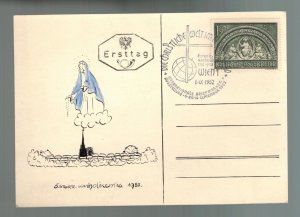 1952 Vienna Austria First Day Postcard Cover # B 279