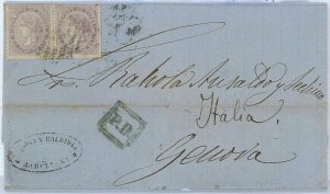 P0166 - SPAIN - POSTAL HISTORY - # 92 pair cover LAST MONTH OF USE 12.1868-