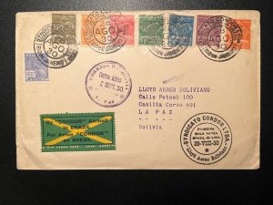 1930 Brazil Airmail Cover Rio De Janeiro to La Paz Bolivia Lloyd Air Bolivia