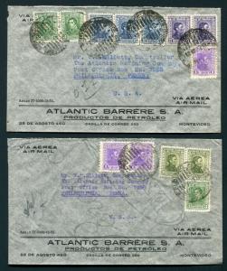 1937 Lot of 2 Multi-franked Air Mail Covers - Uruguay to Philadelphia, PA USA